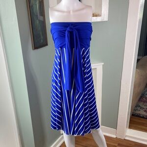 Catalina Blue and White Striped Midi Convertible Dress or Skirt medium